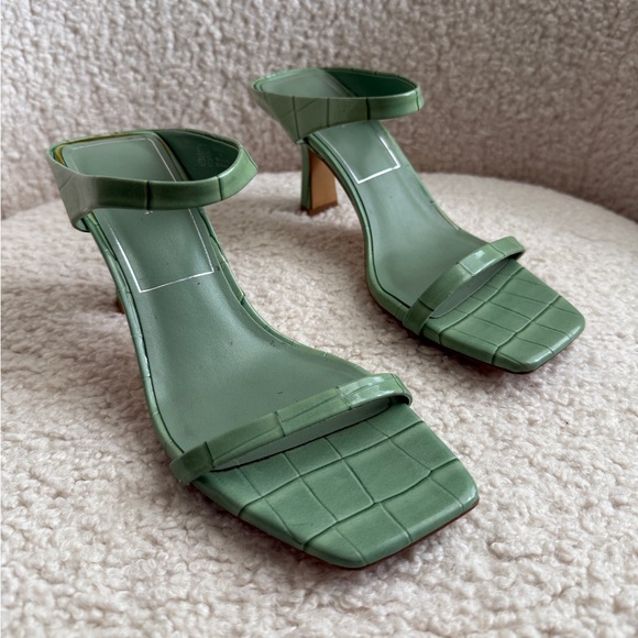 Zara Shoes - ZARA Sage Green Croc-Embossed Heels